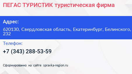 ПЕГАС ТУРИСТИК туристическая фирма - визитка