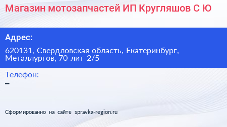 Магазин мотозапчастей ИП Кругляшов С Ю  - визитка