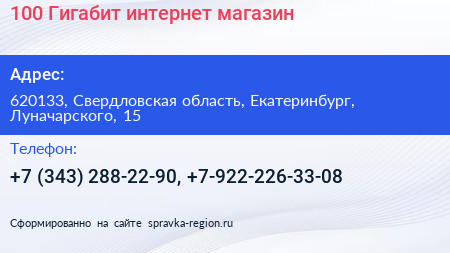 100 Гигабит интернет магазин - визитка