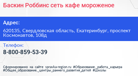 Баскин Роббинс сеть кафе мороженое - визитка
