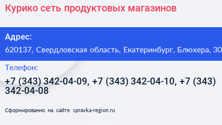 Курико сеть продуктовых магазинов - визитка