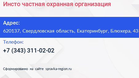 Инсто частная охранная организация - визитка
