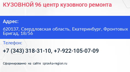 КУЗОВНОЙ 96 центр кузовного ремонта - визитка