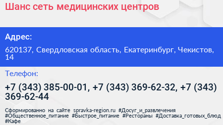 Шанс сеть медицинских центров - визитка