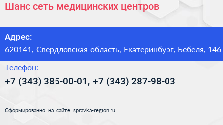 Шанс сеть медицинских центров - визитка
