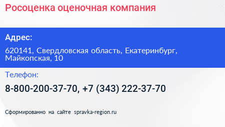 Росоценка оценочная компания - визитка