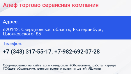 Алеф торгово сервисная компания - визитка
