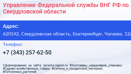 Управление Федеральной службы ВНГ РФ по Свердловской области - визитка