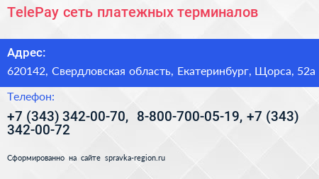 TelePay сеть платежных терминалов - визитка