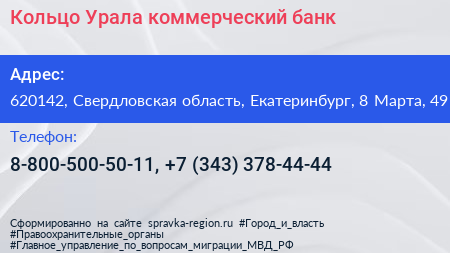 Кольцо Урала коммерческий банк - визитка
