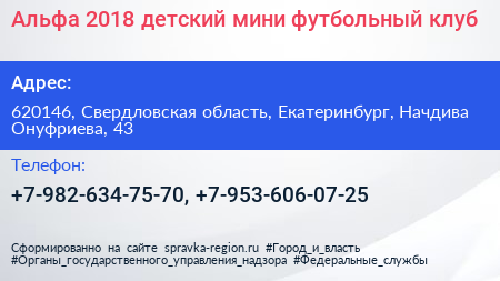 Альфа 2018 детский мини футбольный клуб - визитка