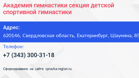 Академия гимнастики секция детской спортивной гимнастики - визитка