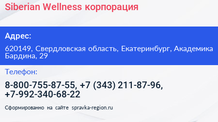 Siberian Wellness корпорация - визитка