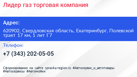 Лидер газ торговая компания - визитка