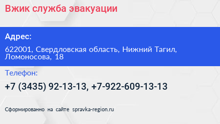 Вжик служба эвакуации - визитка