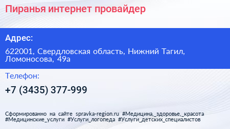 Пиранья интернет провайдер - визитка