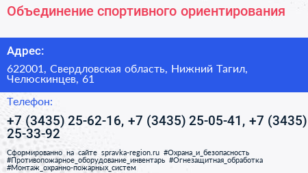 Объединение спортивного ориентирования - визитка