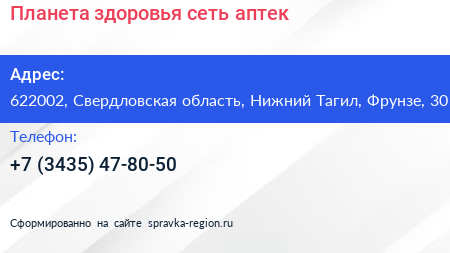 Планета здоровья сеть аптек - визитка