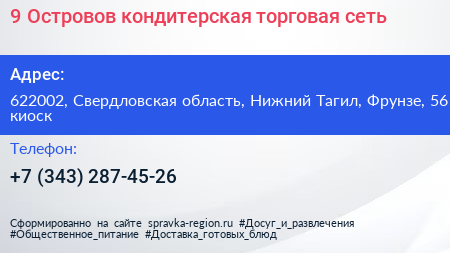 9 Островов кондитерская торговая сеть - визитка