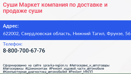 Суши Маркет компания по доставке и продаже суши - визитка