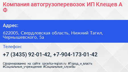 Компания автогрузоперевозок ИП Клещев А Ф  - визитка