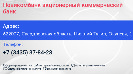 Новикомбанк акционерный коммерческий банк - визитка