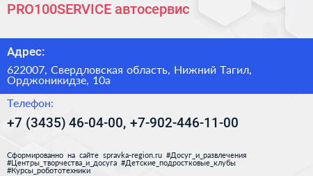 PRO100SERVICE автосервис - визитка
