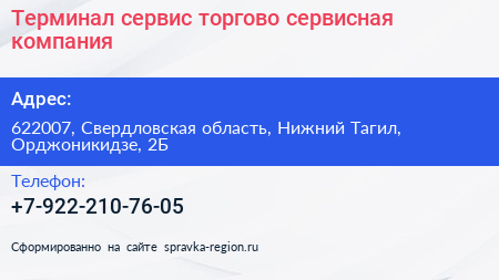 Терминал сервис торгово сервисная компания - визитка