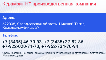 Керамзит НТ производственная компания - визитка