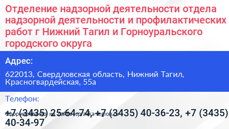 Отделение надзорной деятельности отдела надзорной деятельности и профилактических работ г Нижний Тагил и Горноуральского городского округа - визитка