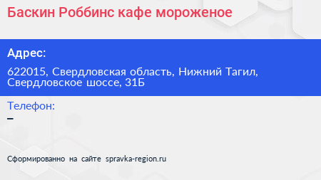 Баскин Роббинс кафе мороженое - визитка