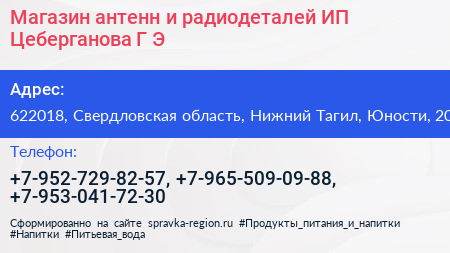Магазин антенн и радиодеталей ИП Цеберганова Г Э  - визитка