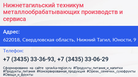 Нижнетагильский техникум металлообрабатывающих производств и сервиса - визитка
