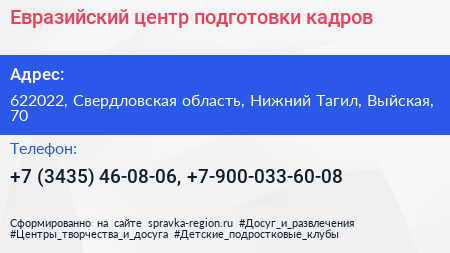 Евразийский центр подготовки кадров - визитка