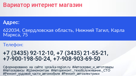 Вариатор интернет магазин - визитка