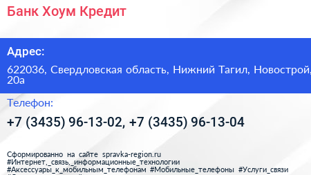 Банк Хоум Кредит - визитка