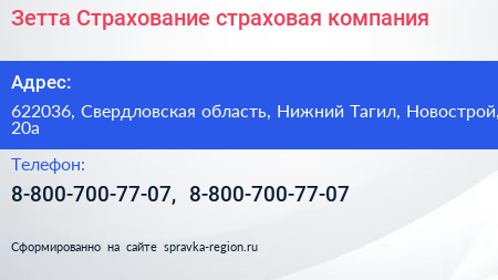 Зетта Страхование страховая компания - визитка