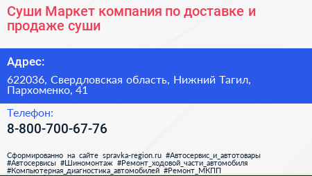 Суши Маркет компания по доставке и продаже суши - визитка