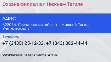 Охрана филиал в г Нижнем Тагиле - визитка
