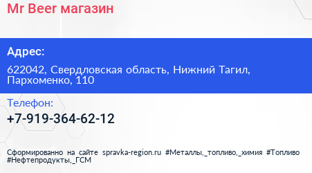 Нажмите, чтобы скачать визитку Mr Beer магазин - визитка