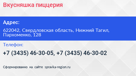 Вкусняшка пиццерия - визитка