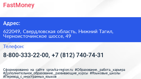 FastMoney - визитка
