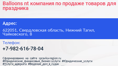 Balloons nt компания по продаже товаров для праздника - визитка