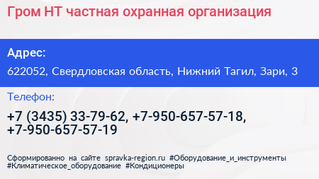 Гром НТ частная охранная организация - визитка