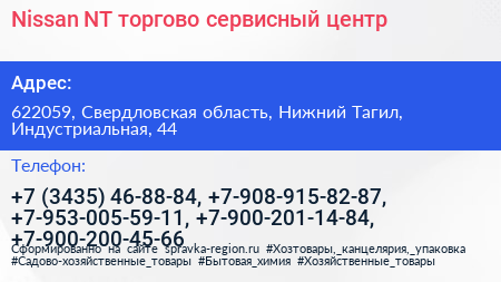 Nissan NT торгово сервисный центр - визитка