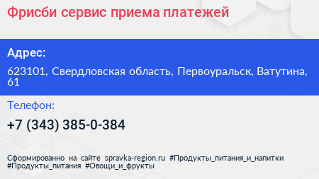 Фрисби сервис приема платежей - визитка