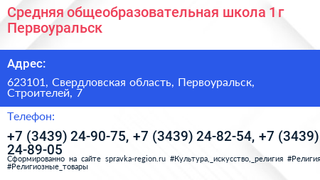 Средняя общеобразовательная школа 1 г Первоуральск - визитка