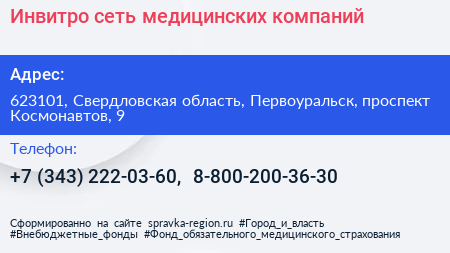 Инвитро сеть медицинских компаний - визитка