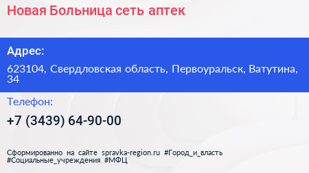 Новая Больница сеть аптек - визитка