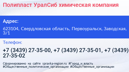 Полипласт УралСиб химическая компания - визитка